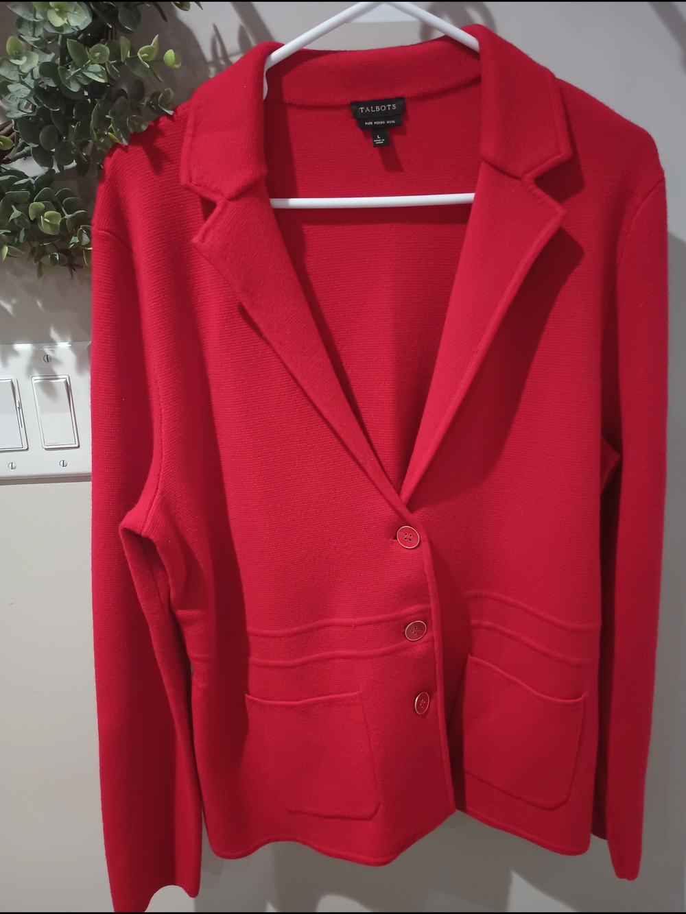 Talbots Women's Red Pure Merino Wool Knit Blazer Sz L Business/Casual Holiday